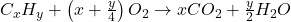  C_xH_y + \left(x + \frac{y}{4}\right)O_2 \rightarrow x CO_2 + \frac{y}{2} H_2O 