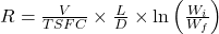  R = \frac{V}{TSFC} \times \frac{L}{D} \times \ln \left( \frac{W_i}{W_f} \right) 