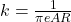  k = \frac{1}{\pi e AR} 