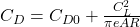  C_D = C_{D0} + \frac{C_L^2}{\pi e AR} 