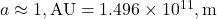 a \approx 1 , \text{AU} = 1.496 \times 10^{11} , \text{m}