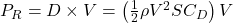  P_R = D \times V = \left( \frac{1}{2} \rho V^2 S C_D \right) V 