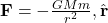 \mathbf{F} = -\frac{G M m}{r^2} , \hat{\mathbf{r}}