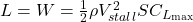  L = W = \frac{1}{2} \rho V_{stall}^2 S C_{L_{\max}} 