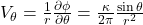  V_\theta = \frac{1}{r} \frac{\partial \phi}{\partial \theta} = \frac{\kappa}{2\pi} \frac{\sin \theta}{r^2} 