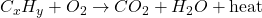  C_xH_y + O_2 \rightarrow CO_2 + H_2O + \text{heat} 