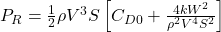  P_R = \frac{1}{2} \rho V^3 S \left[ C_{D0} + \frac{4kW^2}{\rho^2 V^4 S^2} \right] 